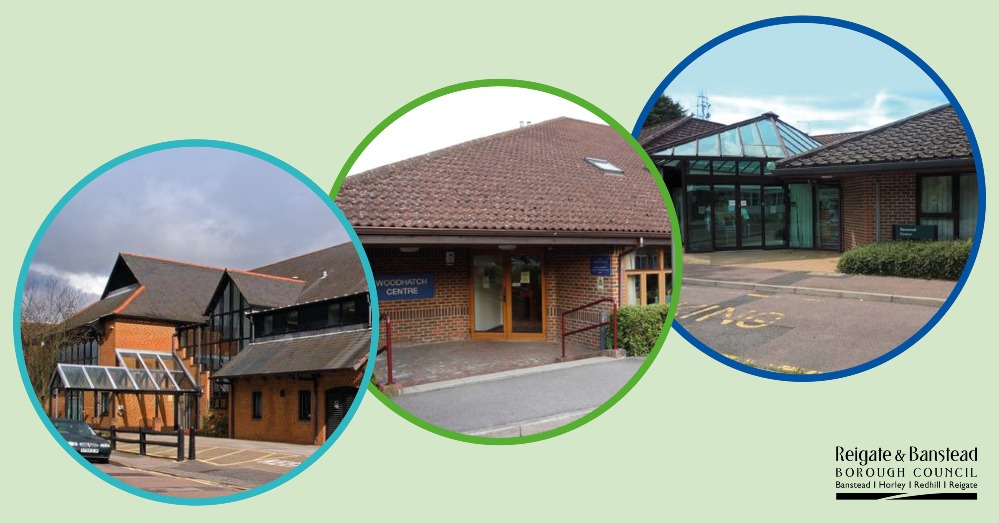 Image of the three community centres at Banstead, Horley and Woodhatch