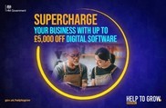 Supercharge graphic, yellow circle on purple background