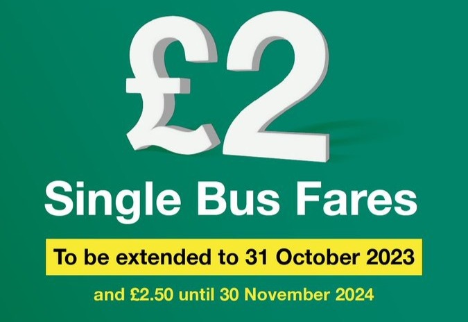A poster advertising the extension of the £2 cap on single bus fares