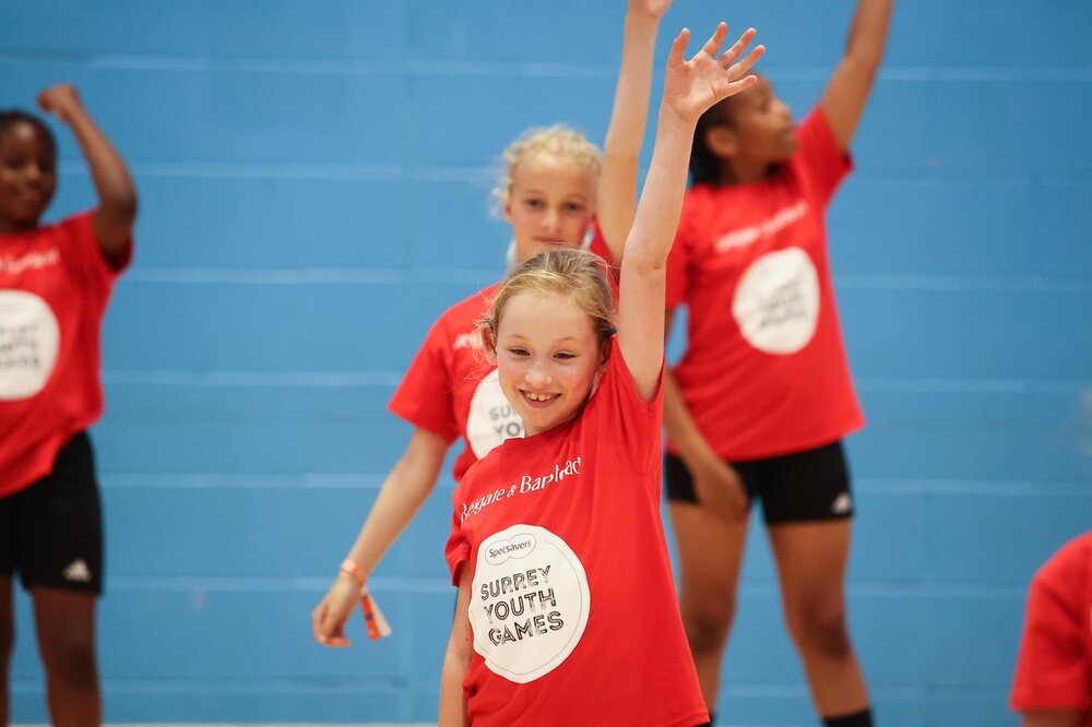 A picture of children taking part in the Specsavers Surrey Youth Games 