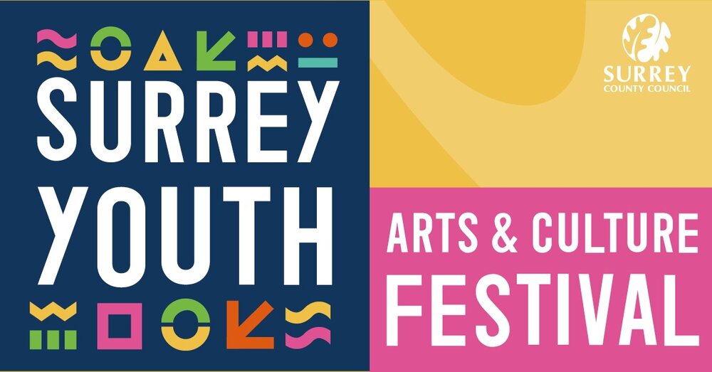 A graphic advertising the Surrey Youth Festival in Redhill and Staines 