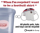 Graphic showing plastic cup to be recycled into a football t-shirt