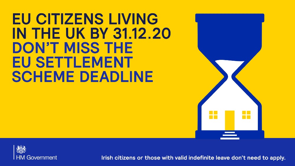 EU citizens living in the UK by 31.12.20, don't miss the EU settlement scheme deadline.