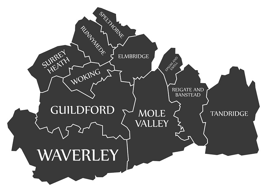 Map of Surrey's district and borough councils
