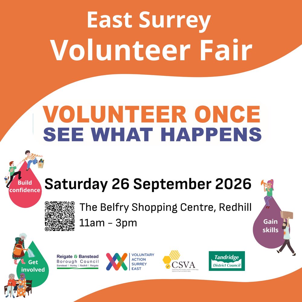 Poster of volunteer fair - Quote "volunteer once, see what happens"
