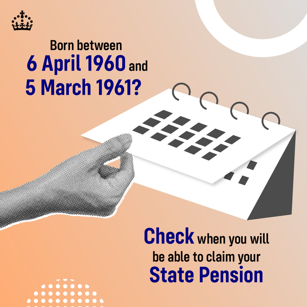 Graphic with a calendar reminding people to check their state pension age