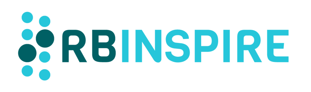 RB inspire logo - two shades of blue with dots