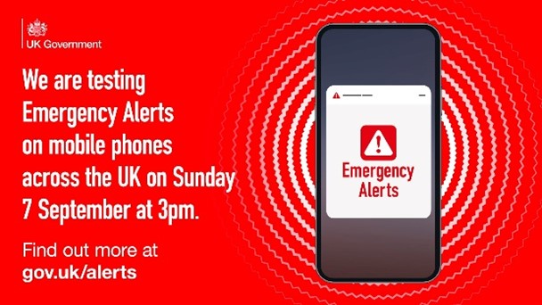 We are testing Emergency Alerts on mobile phones across the UK on Sunday 7 September at 3pm.