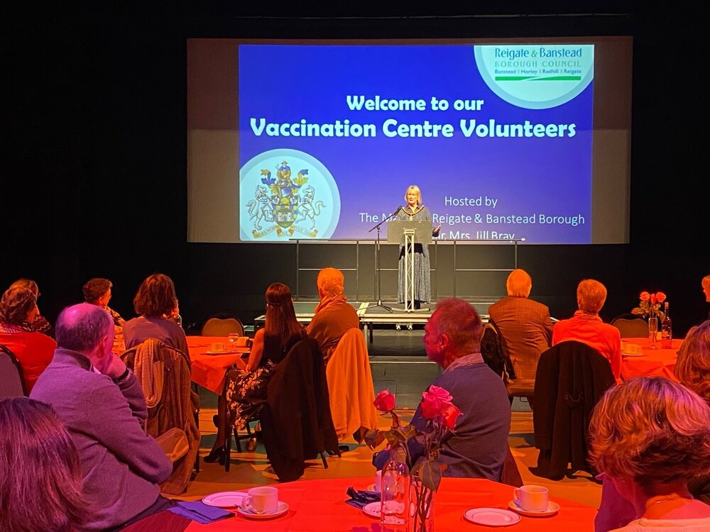 The Mayor of Reigate & Banstead, Councillor Jill Bray, thanks vaccine volunteers