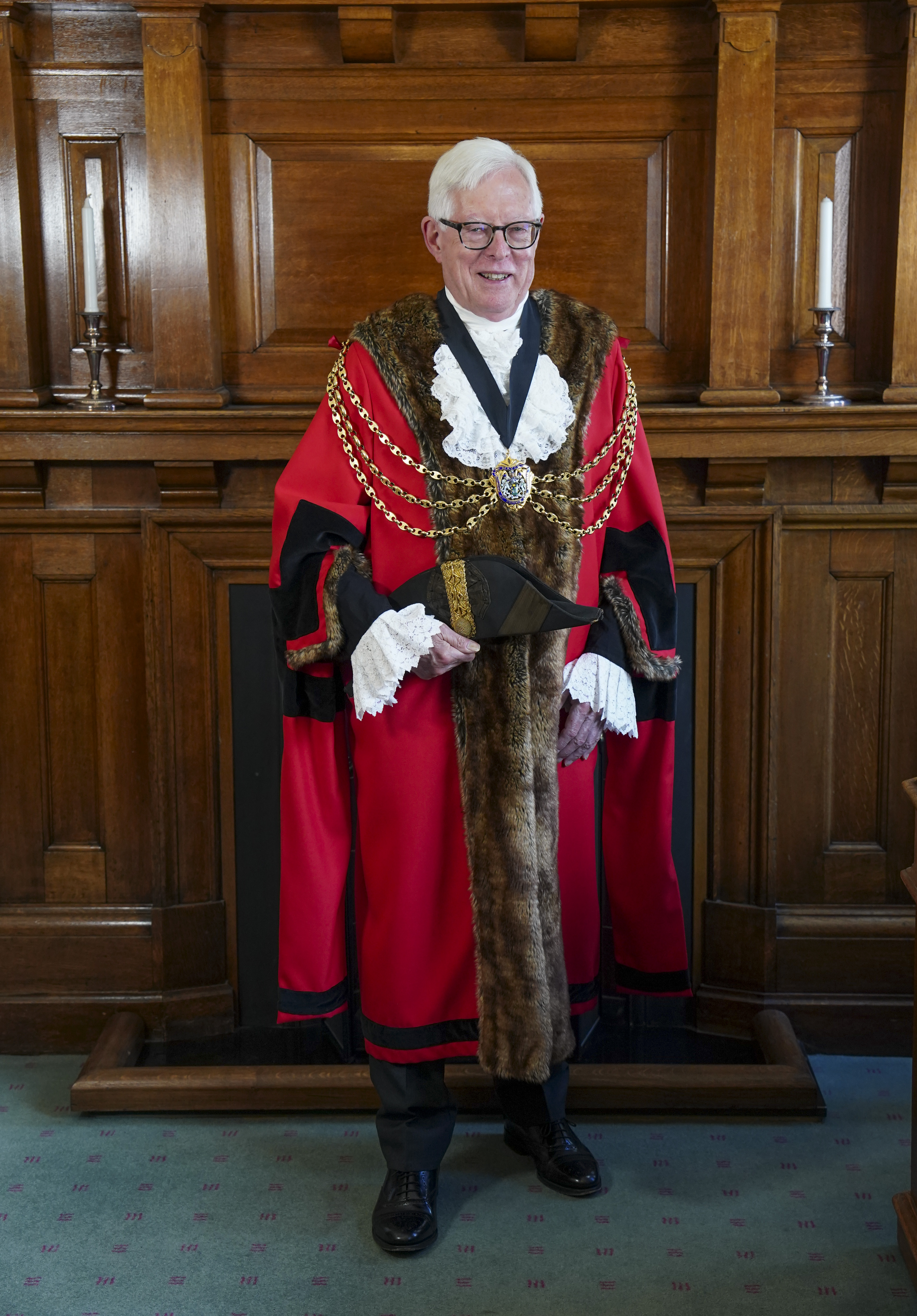 The Mayor Cllr Nick Harrison in his red ceremonial robes