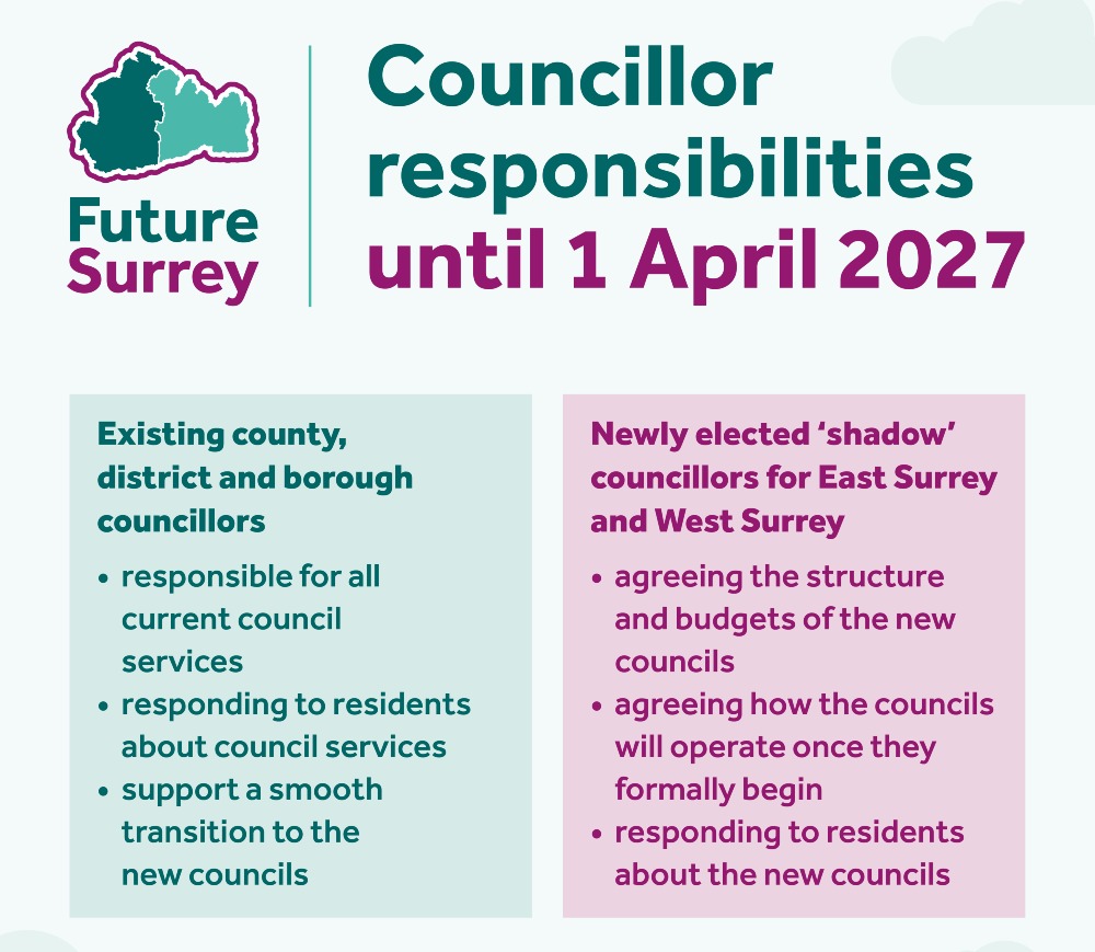 Graphic showing the responsibilities of shadow councillors and existing councillors
