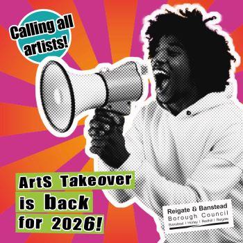 Arts take over, picture of women holding a microphone