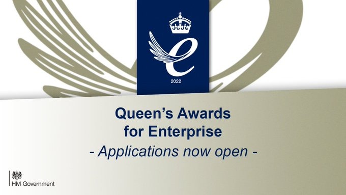 Queen's Award for enterprise logo with applications now open text