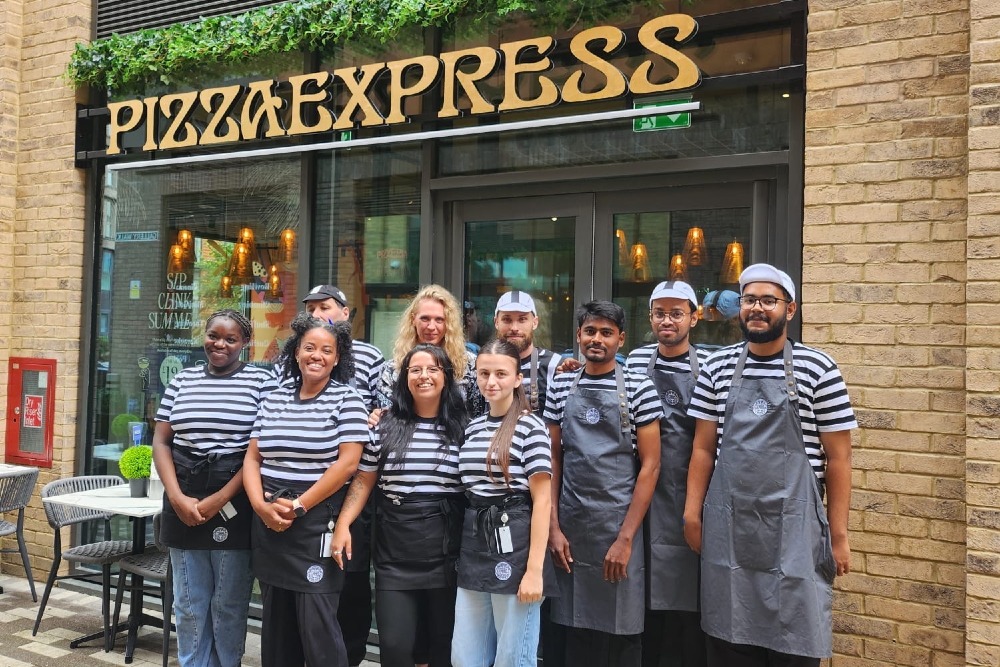 The Pizza Express team outside the new Redhill restaurant in The Rise