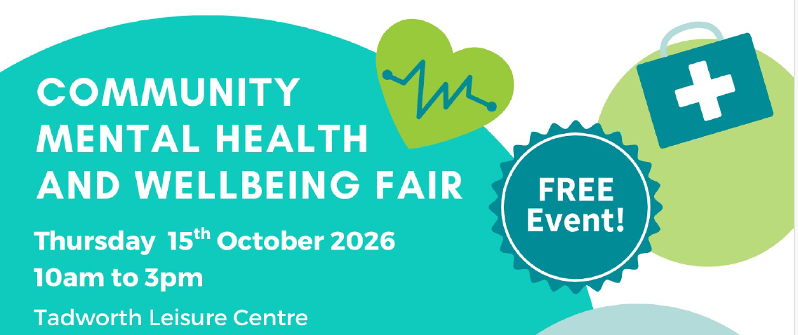 Graphic of poster with "Community Mental Health and Wellbeing Fair" and the details of date, time and location.
