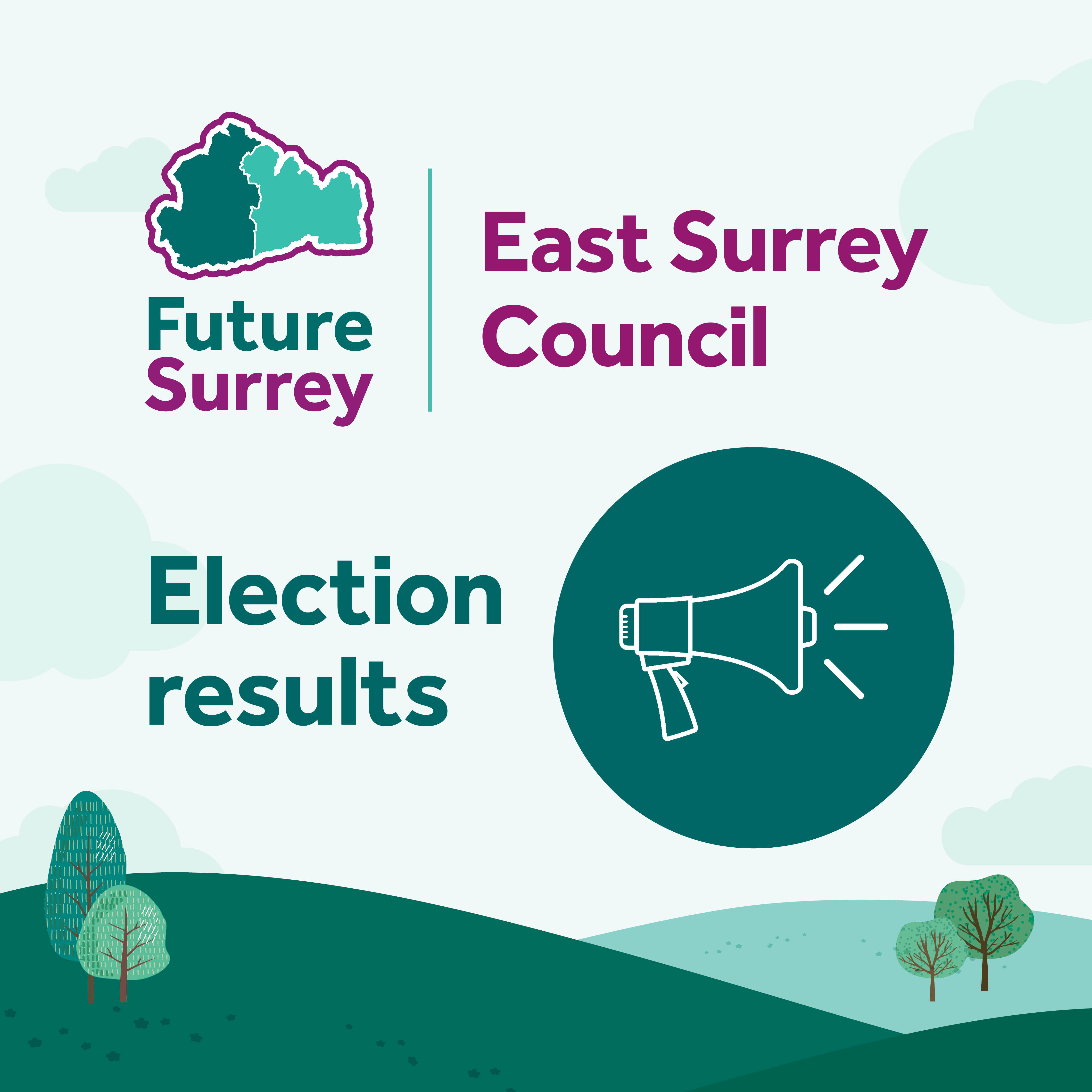 Loud speaker and text 'Election results'