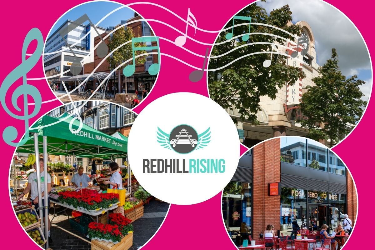 Redhill Rising logo and images of Redhill