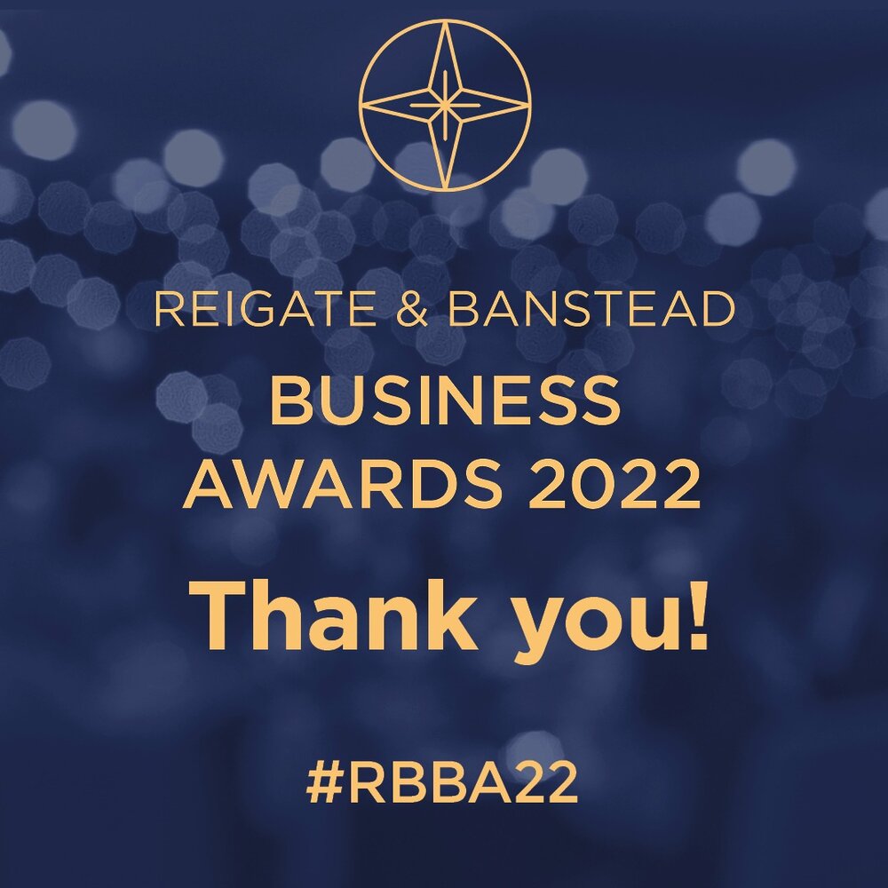 Reigate & Banstead business awards logo with the words thank you