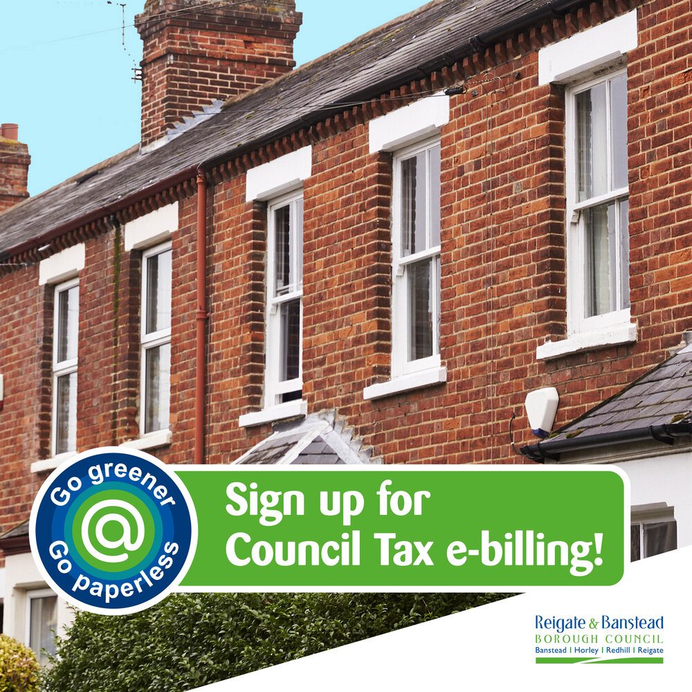 Sign up for Council Tax e-billing. Picture of terraced housing.