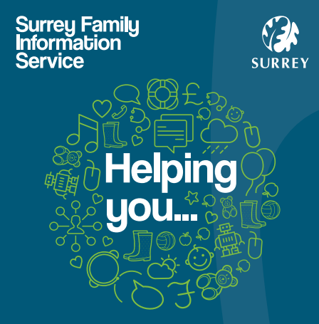 Logo for Surrey Family Information Service with a Helping you brain storm