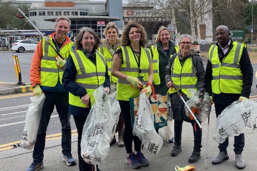 Council staff taking part in a litter pick for the Great British Spring Clean
