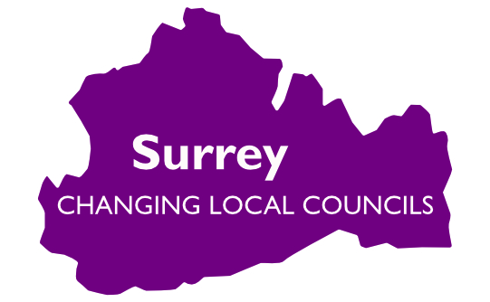 Map of Surrey which asks 'Have your say on the future of local government in Surrey'